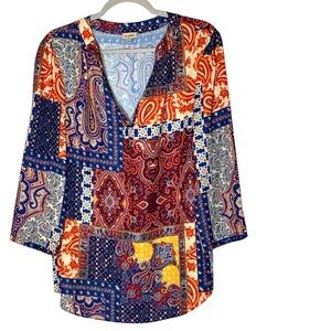 Daniel Cremieux Paisley Patchwork Blouse 3/4 sleeve style 6217M309